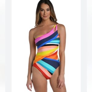 New, One Shoulder Keyhole One Piece Swimsuit, Size L